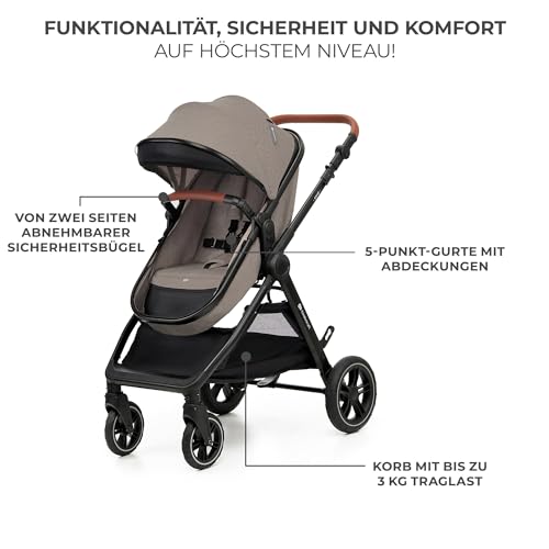 Kinderkraft ESME 3-in-1 Pushchair Set, Combination Pram, Baby Seat I-Size 40-75 cm, Up to 22 kg, Folding, Reclining Position, Beige