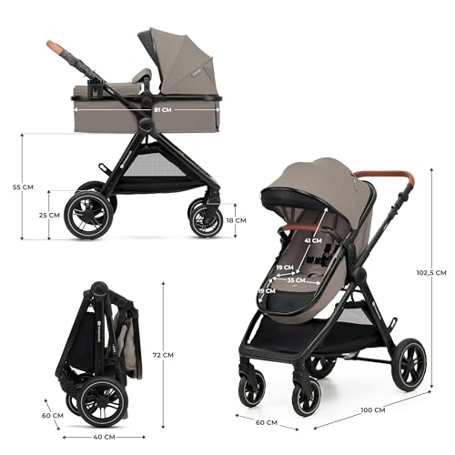 Kinderkraft ESME 3-in-1 Pushchair Set, Combination Pram, Baby Seat I-Size 40-75 cm, Up to 22 kg, Folding, Reclining Position, Beige