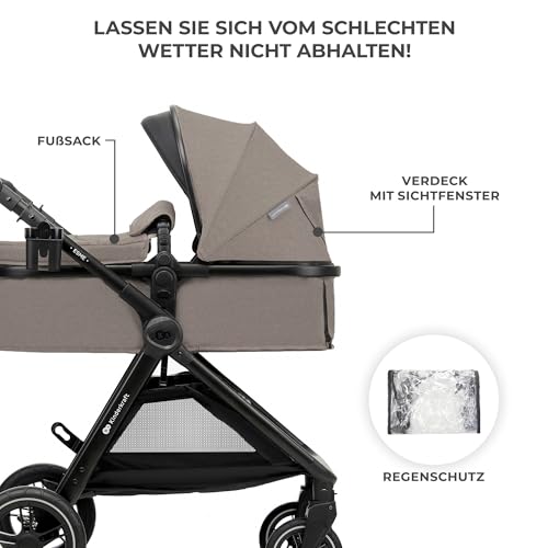 Kinderkraft ESME 3-in-1 Pushchair Set, Combination Pram, Baby Seat I-Size 40-75 cm, Up to 22 kg, Folding, Reclining Position, Beige