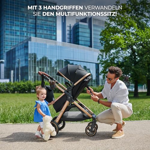 Kinderkraft ESME 3-in-1 Pushchair Set, Combination Pram, Baby Seat I-Size 40-75 cm, Up to 22 kg, Folding, Reclining Position, Beige