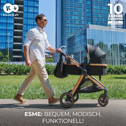Kinderkraft ESME 3-in-1 Pushchair Set, Combination Pram, Baby Seat I-Size 40-75 cm, Up to 22 kg, Folding, Reclining Position, Beige