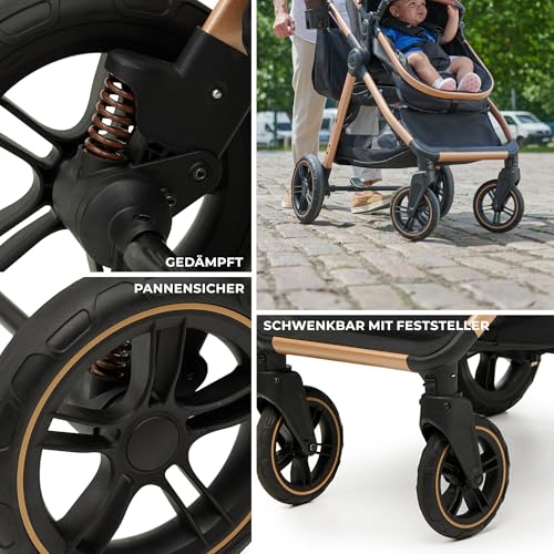 Kinderkraft ESME 3-in-1 Pushchair Set, Combination Pram, Baby Seat I-Size 40-75 cm, Up to 22 kg, Folding, Reclining Position, Beige