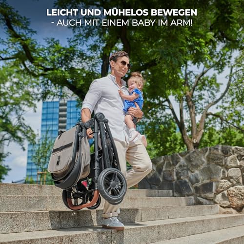 Kinderkraft ESME 3-in-1 Pushchair Set, Combination Pram, Baby Seat I-Size 40-75 cm, Up to 22 kg, Folding, Reclining Position, Beige