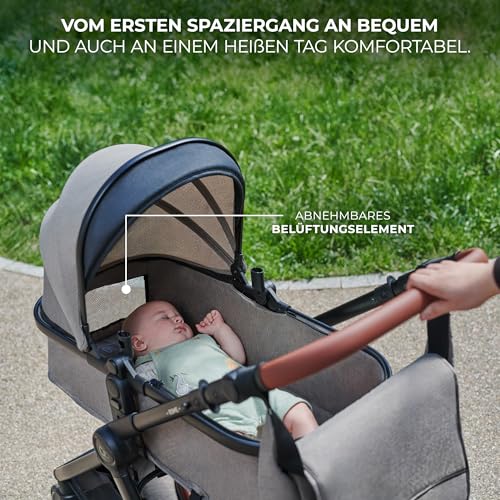 Kinderkraft ESME 3-in-1 Pushchair Set, Combination Pram, Baby Seat I-Size 40-75 cm, Up to 22 kg, Folding, Reclining Position, Beige