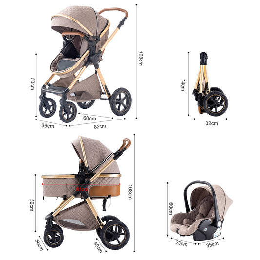BEBBY 3-in-1 Kinderwagen Kombi-Set, 2-in-1 Buggy, Faltbar, Luxus, Travel System für Neugeborene