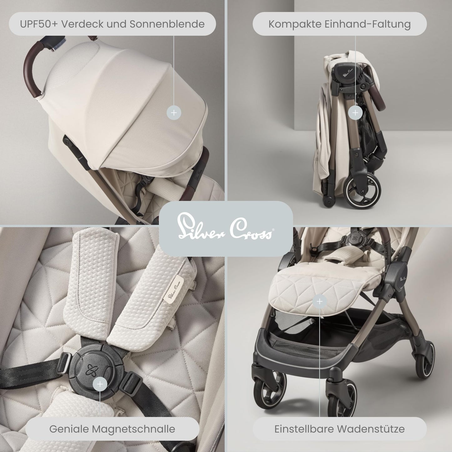 Silver Cross Clic Kompakt-Kinderwagen, Reisekinderwagen, Leicht & Faltbar, Neugeborene - 4 Jahre, Almond