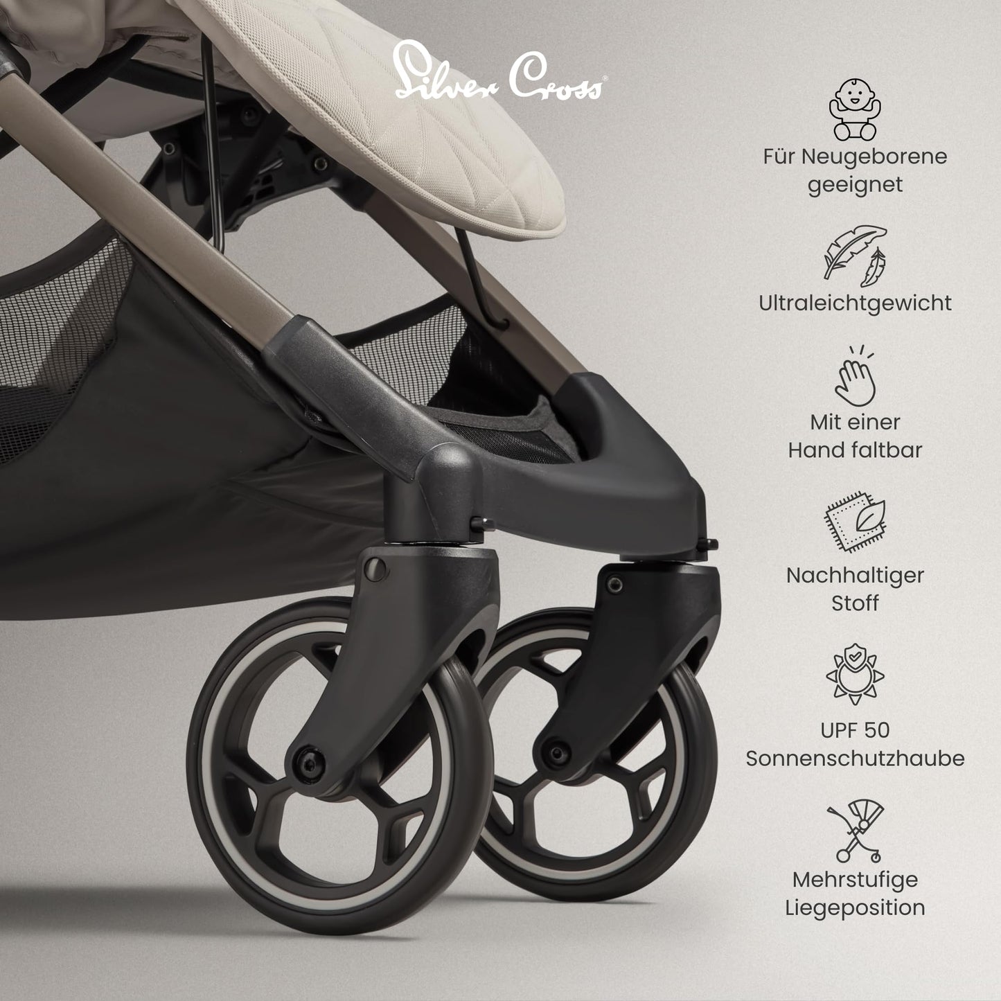 Silver Cross Clic Kompakt-Kinderwagen, Reisekinderwagen, Leicht & Faltbar, Neugeborene - 4 Jahre, Almond